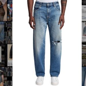 7 For All Mankind Mid-Wash Distressed Relaxed-Fit Jeans in Size 32